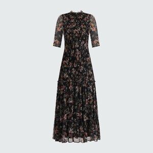 Veronica Beard Gabi Midi Dress 12 Drop-waist Smocked Dark Fairy Whimsigoth